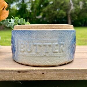 Antique | Vintage Blue and White Butter Crock